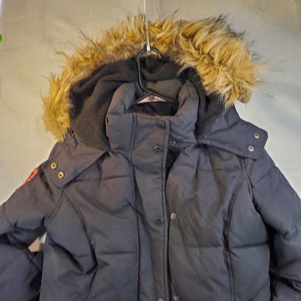 Canada Weather Gear Women Puffer Parka Black Faux Fur Hood Long Coat Size Medium - Picture 2 of 13